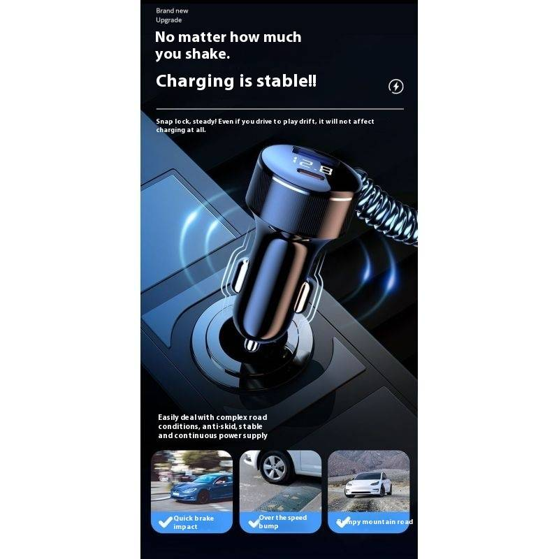 Automašīnas mobilā tālruņa lādētājs, cigarešu šķiltavas adapteris, savietojams ar 12V un 24V, 480W ātra uzlāde, pagarināms datu kabelis_voghion.com