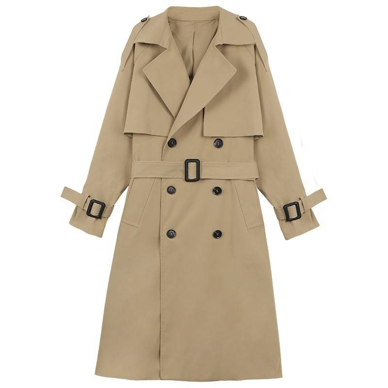 Dameskleding Middellange kaki trenchcoat herfst en winter nieuwe losse casual over de knie Britse stijl jas_voghion.com
