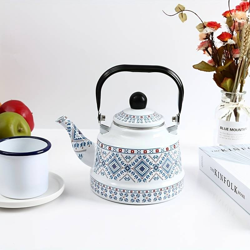 Enamel 1.1L teapot Enamel pot Enamel pot kettle suitable for induction cooker and open fire_voghion.com