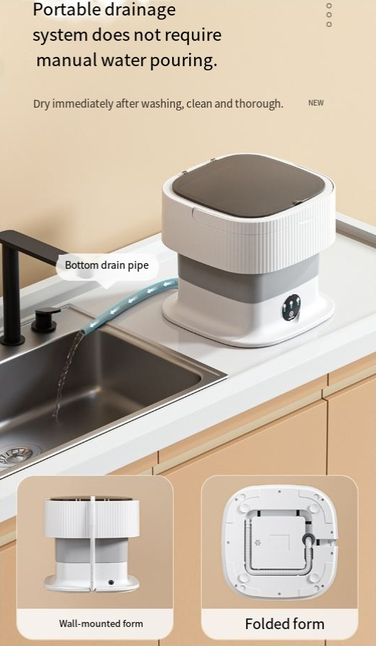 Máquina de lavar dobrável de 10L, grande capacidade, portátil, para uso doméstico, para lavar e secar roupas íntimas, mini máquina de lavar integrada_voghion.com