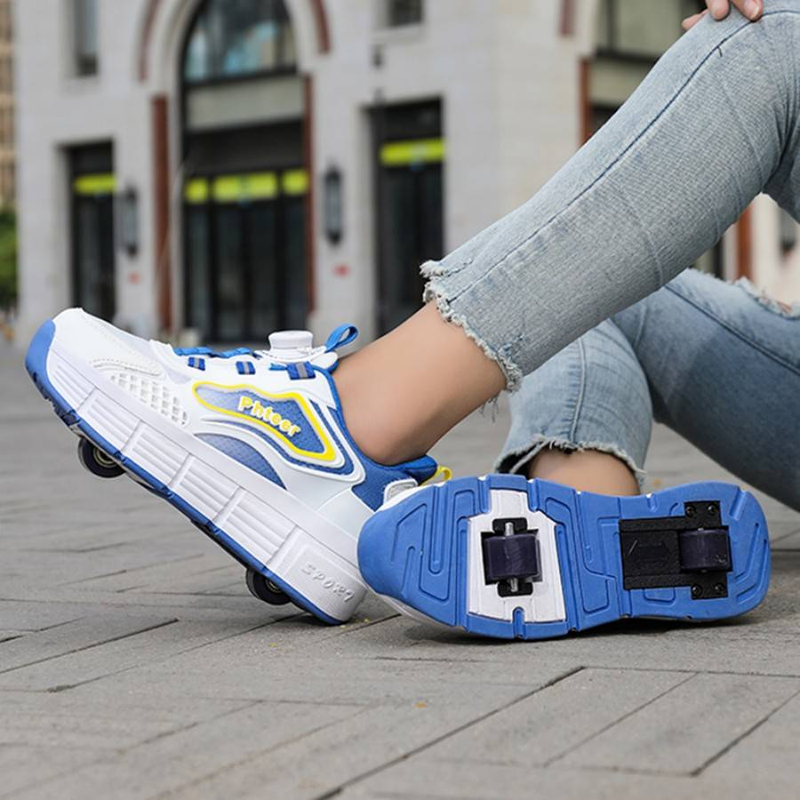 Jugendliche Jungen und Mädchen Kinder Casual Skateboarding Schuhe Abnehmbare Outdoor Sports Zweirädrige Rollschuhe_voghion.com
