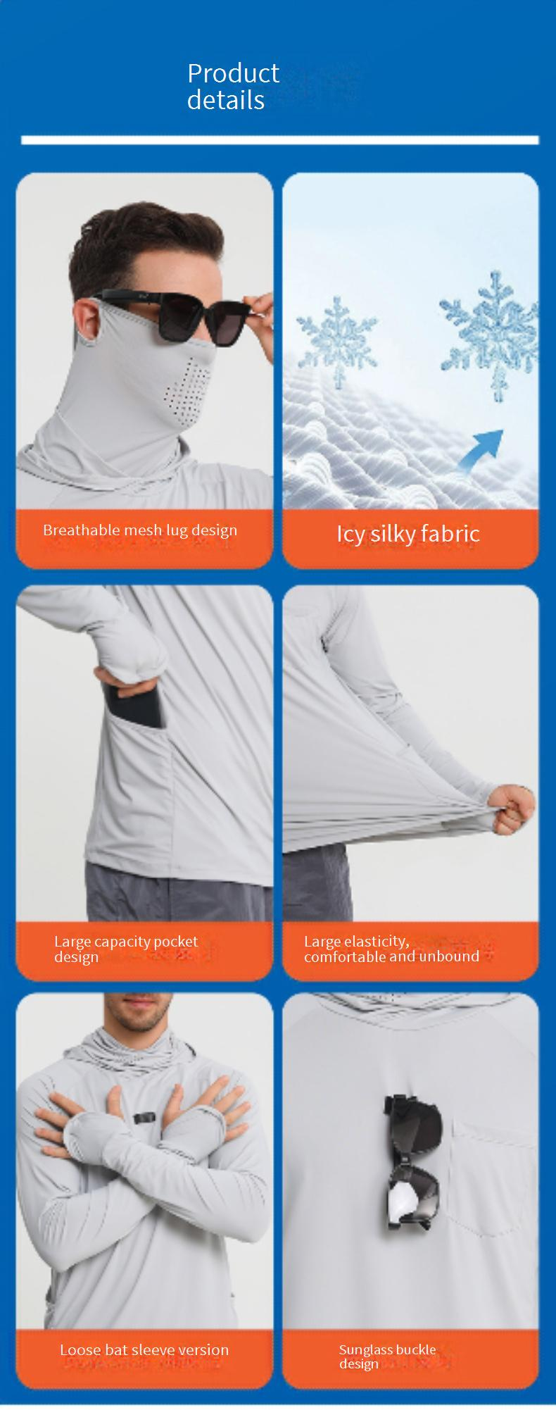 Langärmlige Sonnenschutzkleidung für Herren, Angelkleidung, schnelltrocknend, UV-beständig, verschleißfest, Sonnenschutzkleidung aus Eisseide_voghion.com