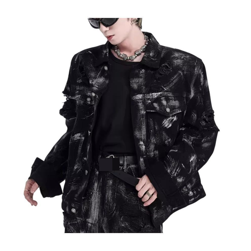Herrenbekleidung Retro Washed Heavy Jacquard Twill Jeansjacke Loose Casual Tops Jacke Casual_voghion.com