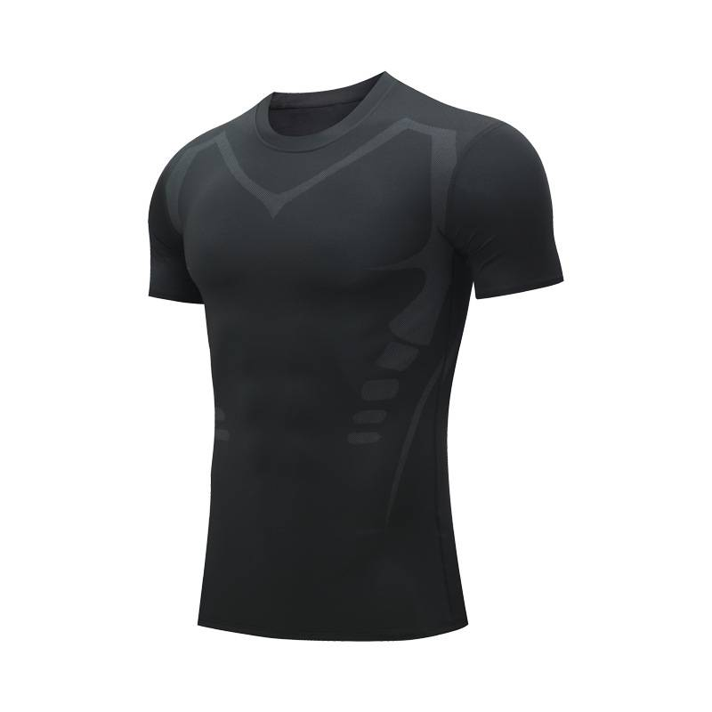 Sous-vêtement de sport à manches courtes pour homme, extensible et respirant, à séchage rapide, ajusté et imprimé, idéal pour la course, le basket-ball, l'entraînement et la salle de sport (maillot de corps)_voghion.com