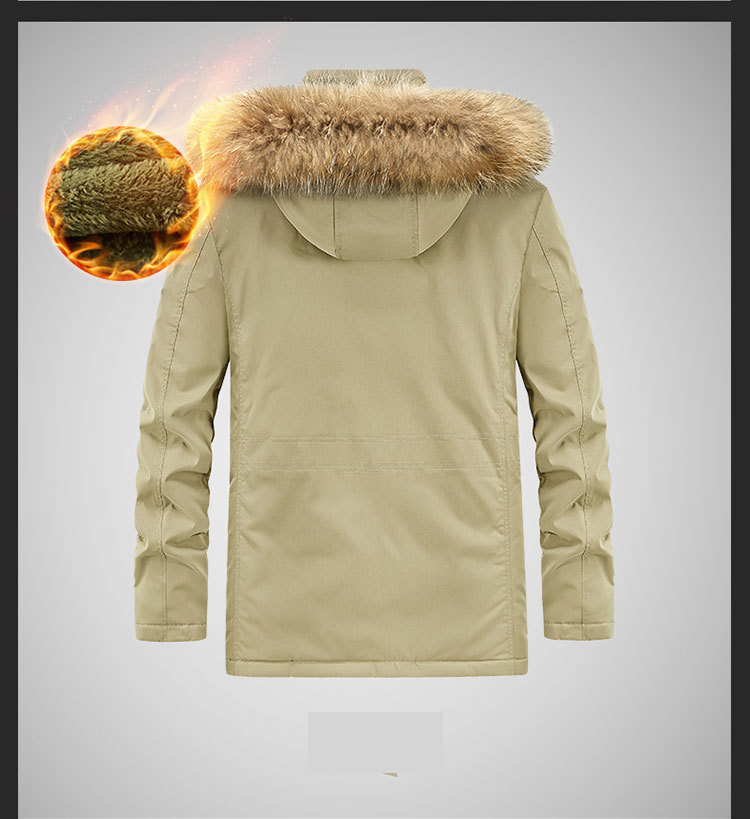 Herrenbekleidung Herren-Langmantel mit Fleecefutter und Kapuze – warme Winterjacke mit Reißverschluss für die Freizeit (Khaki, Schwarz, Armeegrün, Marineblau)_voghion.com