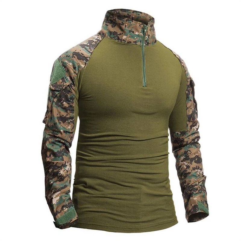 2025 Fashion Long Sleeve 1/4 Zipper Tactical T-Shirts Pockets Men's Summer Combat T-Shirt Cotton Polyester Training Clothing_voghion.com