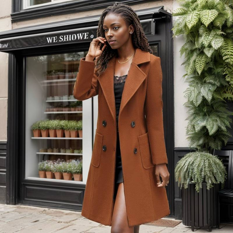 Elegante lange wollen jas voor dames - Slim fit double breasted trenchcoat met riem, wintermode bovenkleding_voghion.com