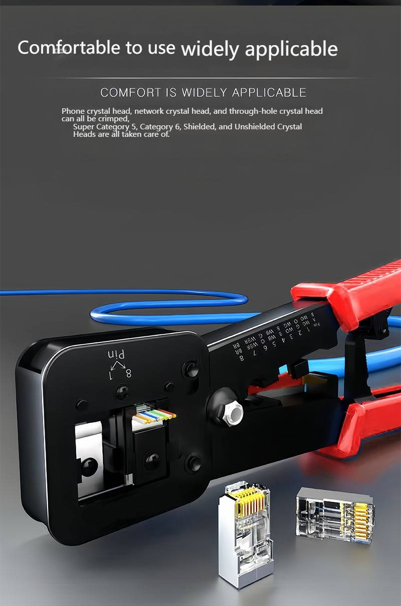 Professional RJ45 Crimping Tool For Ethernet Cables - Heavy Duty 8P6P Punch Down Network Cable Crimper With High Carbon Steel Blades For Electricians_voghion.com