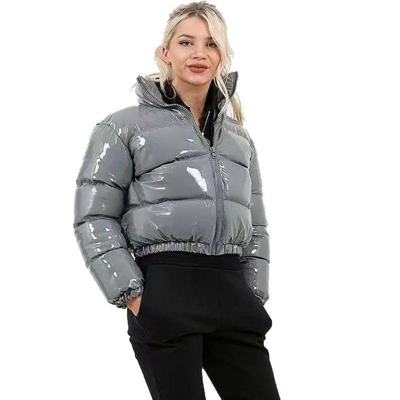 Puff Sleeve Winter Coat For Women - Shiny Quilted Jacket With Stand Collar, Lightweight Warmth, Trendy Streetwear & Office Wear_voghion.com