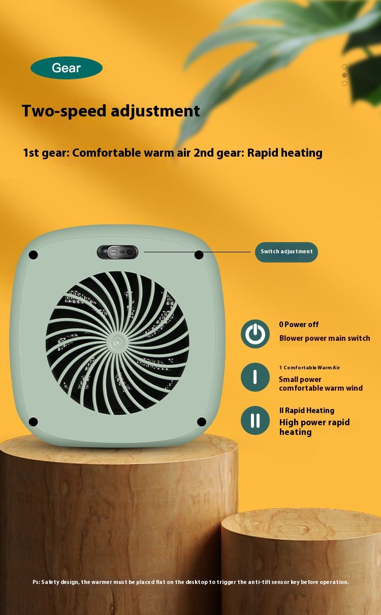 800W Compact PTC Ceramic Heater With Overheat & Tip-Over Protection, 2-Speed Adjustable Desktop Warm Fan For Office/Bedroom_voghion.com