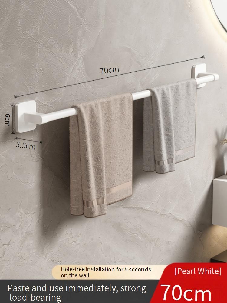 No-Drill Bathroom Towel Rack Wall Mounted, Space-Saving Single/Double Rod Holder For Towels & Toiletries (30-80cm, Gray/White, Plastic)_voghion.com