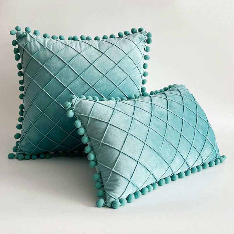 Fodera per cuscino in velluto con nappe e motivo trapuntato a rombi - Morbida fodera per cuscino per divano, letto, ufficio_voghion.com