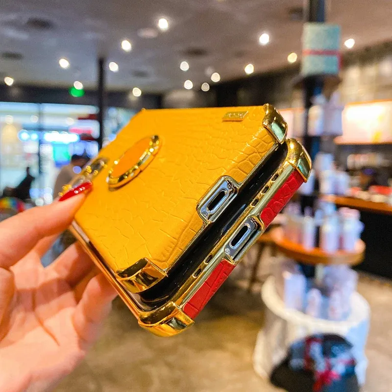 Plating Crocodile Texture Phone Case For IPhone 15 Plus 11 12 13 14 Pro XR X XS Max 8 7Plus 4G 5G Magnetic Finger Ring_voghion.com