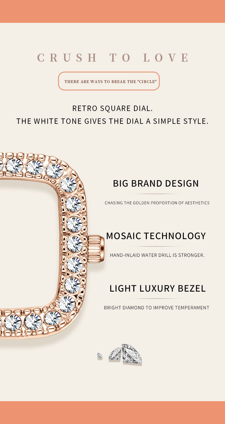 Elegant Square Diamond Accent Quartz Watch For Women - Stainless Steel & Alloy Band, Water Resistant, Fashionable Jewelry Clasp_voghion.com