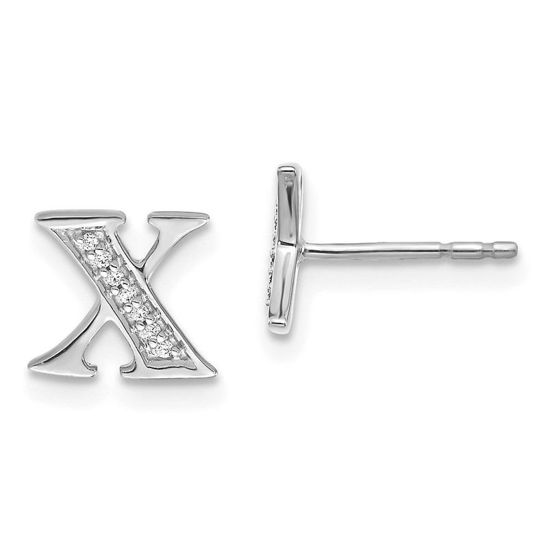 14k White Gold Diamond Initial X Earrings_voghion.com