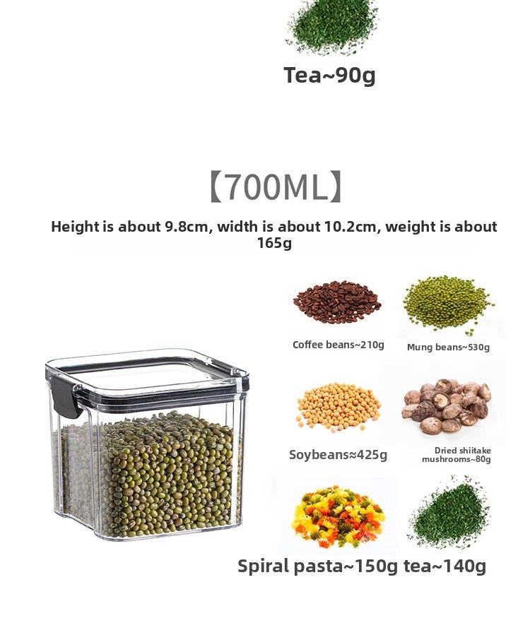 Barattolo di plastica trasparente per alimenti, quadrato, spesso, con coperchio, per cereali e cereali_voghion.com