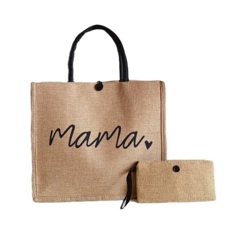 Borsa shopping in lino di grande capacità, nuova, due pezzi, per mamma e bambino_voghion.com