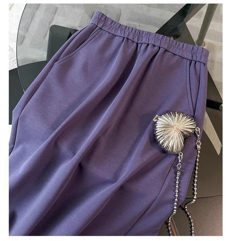Vêtements pour femmes, ensemble de sport, jupe, haut à manches courtes et col rond, violet, jupe mi-longue, ensemble deux pièces, été_voghion.com