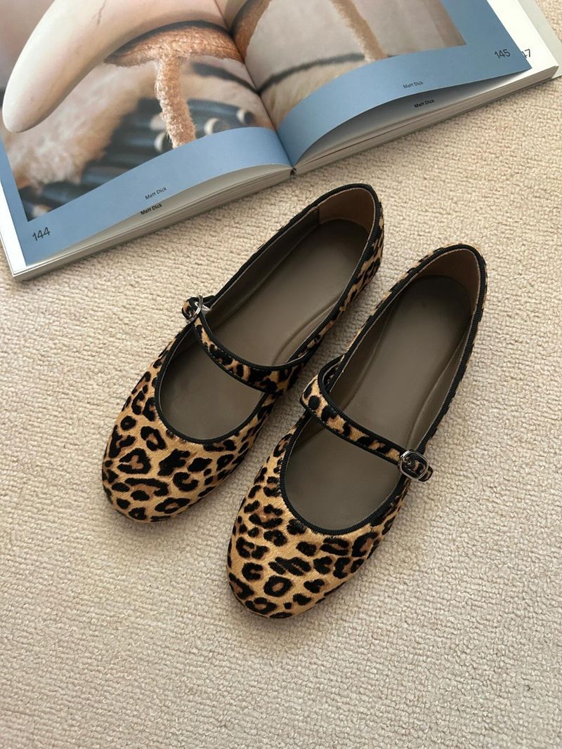 Versione in pelle di pecora ~ Mary Jane con stampa leopardata in vera pelle con suola ultra morbida per donna, scarpe basse stile balletto autunnale_voghion.com
