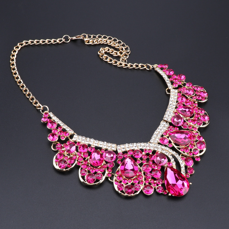 Modischer Kristall Choker Statement Halskette Ohrring Kragen Boho Schmuckset Hochzeitsgeschenk Frauen Bräute Abschlussball Party_voghion.com