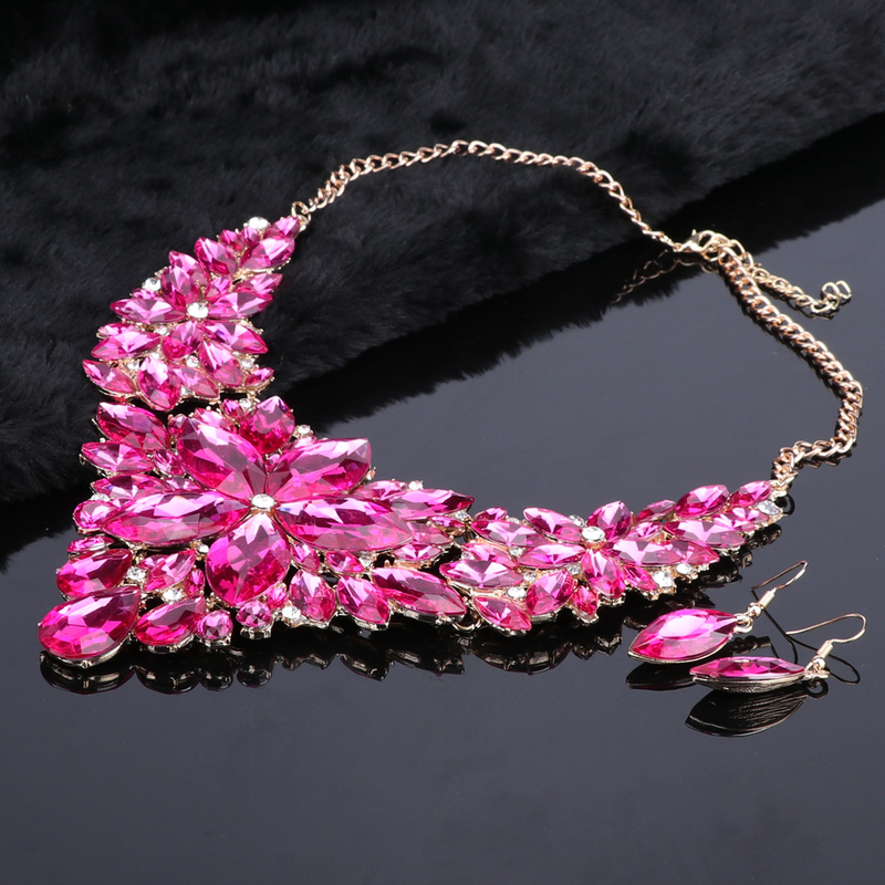 Kristall-Choker-Statement-Halskette, Ohrring-Schmuckset, Strass-Hochzeitsgeschenk, Frauen, Bräute, Abschlussball, Party_voghion.com