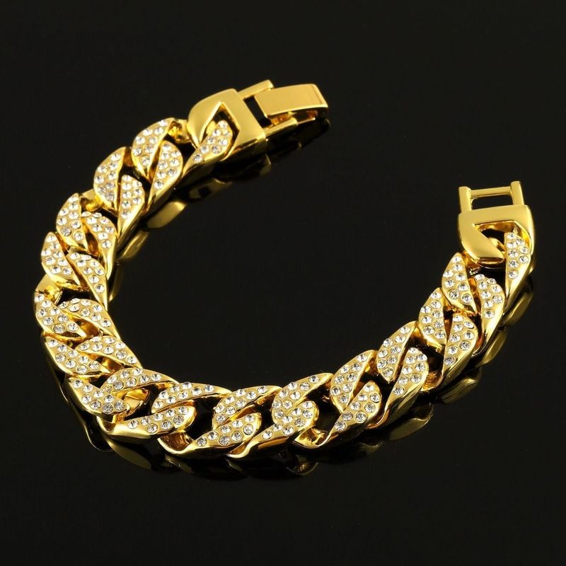 Hip Hop Men's Diamond-Encrusted Cuban Hiphop Cool Clubbing Nightclub Punk Gold Bracelet Jewelry_voghion.com