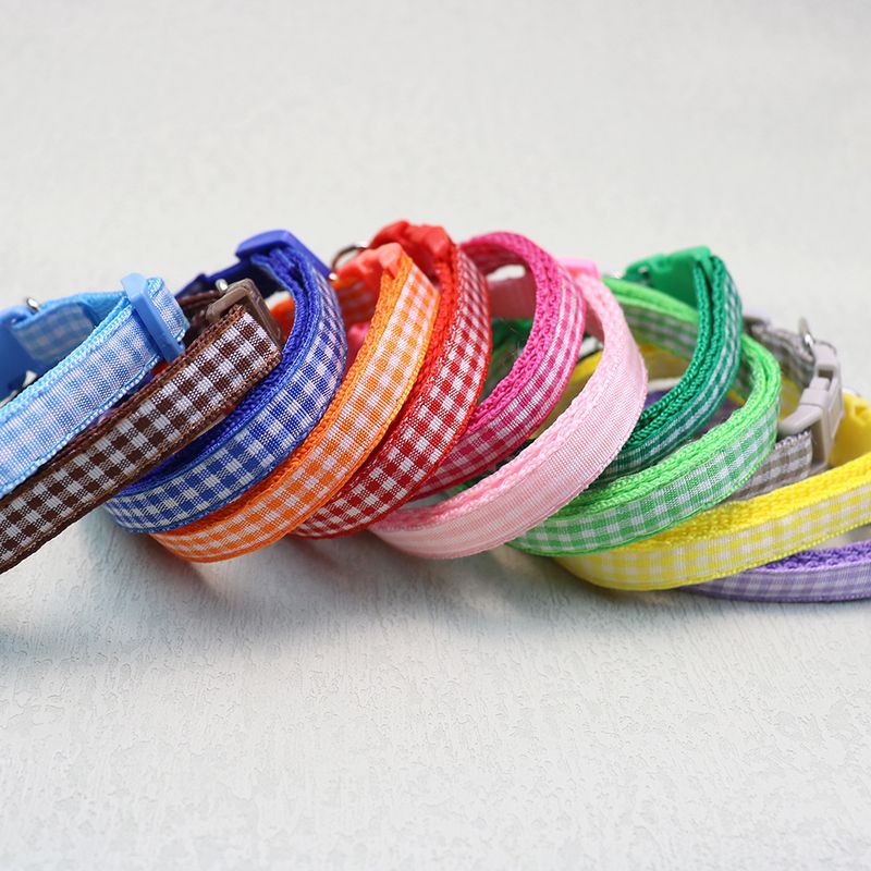 Collier pour chien et chat tissé coloré, petit format, décontracté, à carreaux, avec clochette et anneau_voghion.com