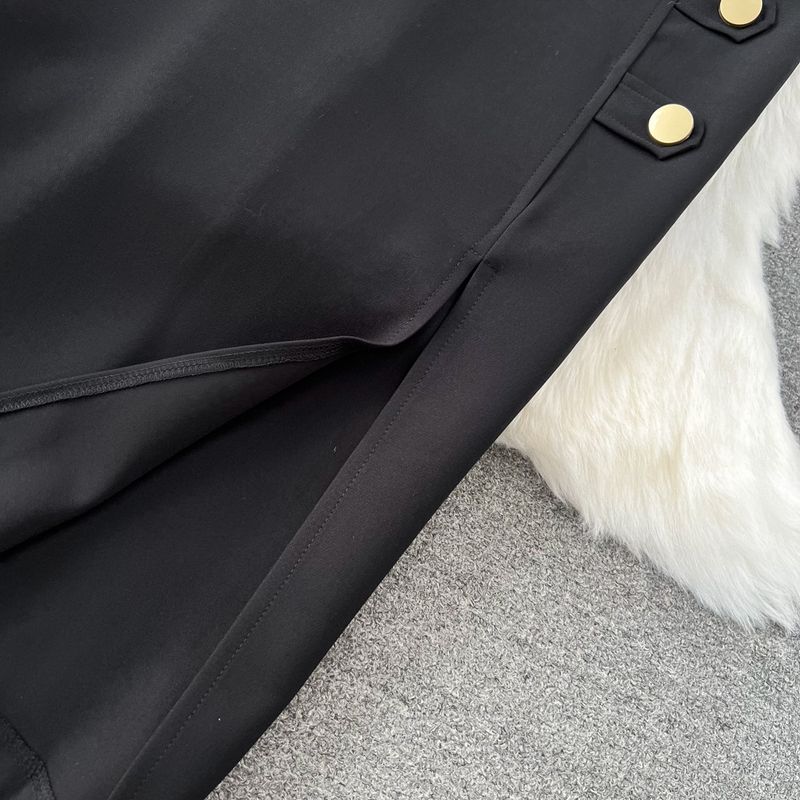 Women's Fashion Set Slim Fit Long Sleeve Short Blazer & High Waist Slit Pencil Skirt Autumn Outfit (Black, S/M/L/Xl)_voghion.com
