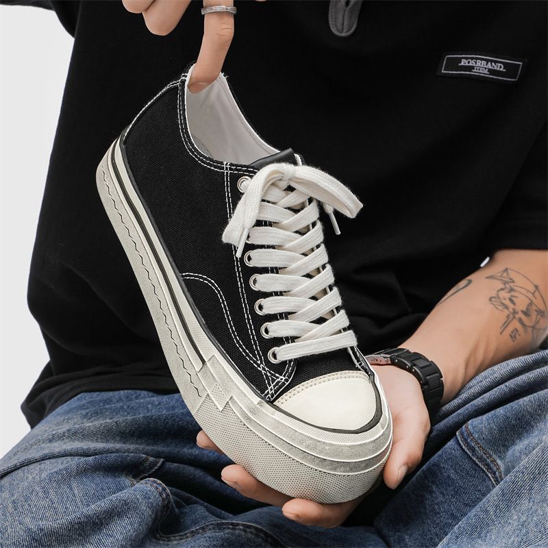 Scarpe da uomo nuove, alla moda, di nicchia, versatili, estive, con testa grande, vecchie, vulcanizzate, basse, in tela con rialzo per l'altezza_voghion.com