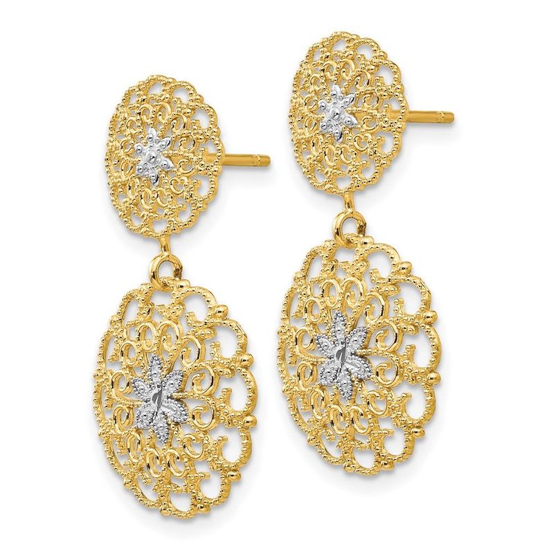 14K W/Rhodium D/C Filigree Medallion Drop Post Earrings_voghion.com