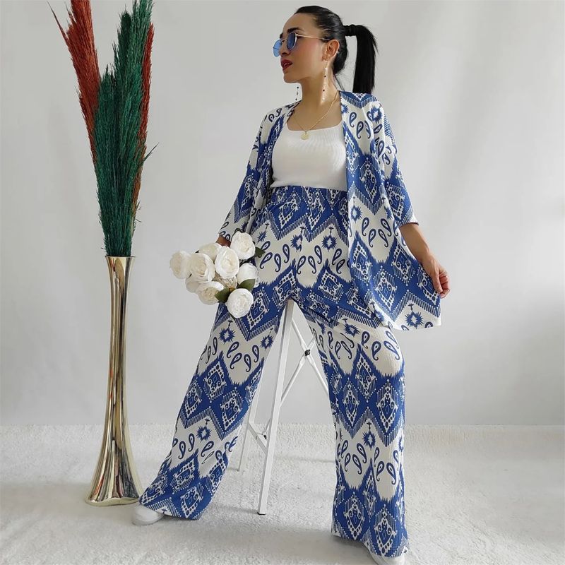 ChicShe Foreign Trade Middle East Damenmode Sommer 2024: Neues, lockeres Plus-Size-Shirt mit Print und halblangen Ärmeln, lässige Hose mit weitem Bein_voghion.com