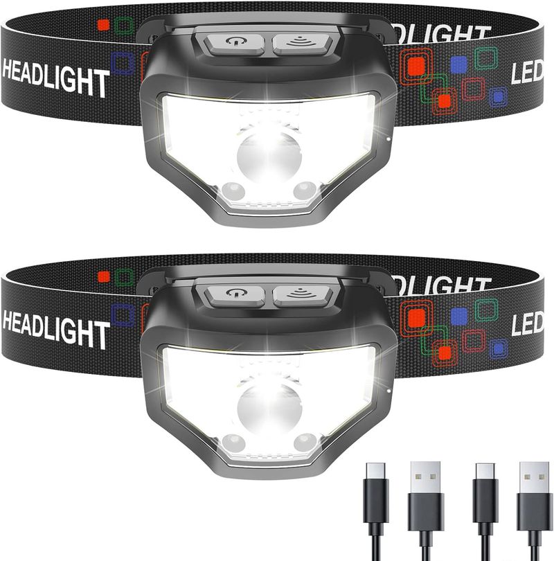 Curtsod Rechargeable Headlamp, 2-Pack 1200 Lumens Super Bright White Red LED Headlamp Flashlight, 12 Modes, Motion_voghion.com