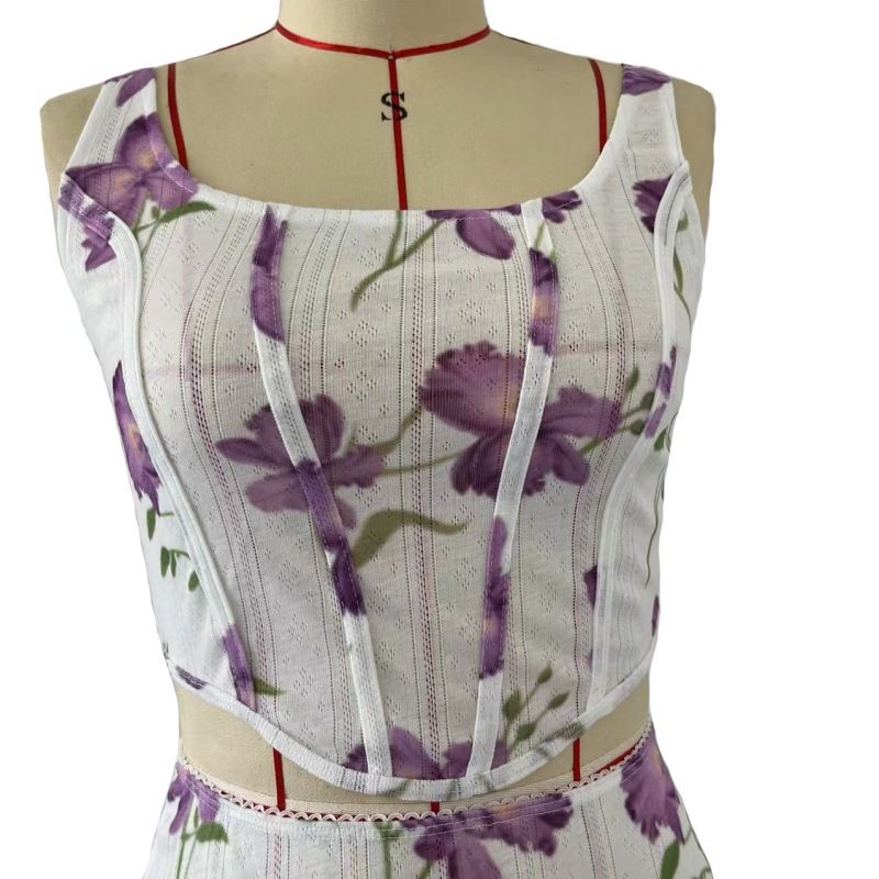 Set gonna da donna sexy con canotta stampata piccola canotta slim fit avvolgente_voghion.com