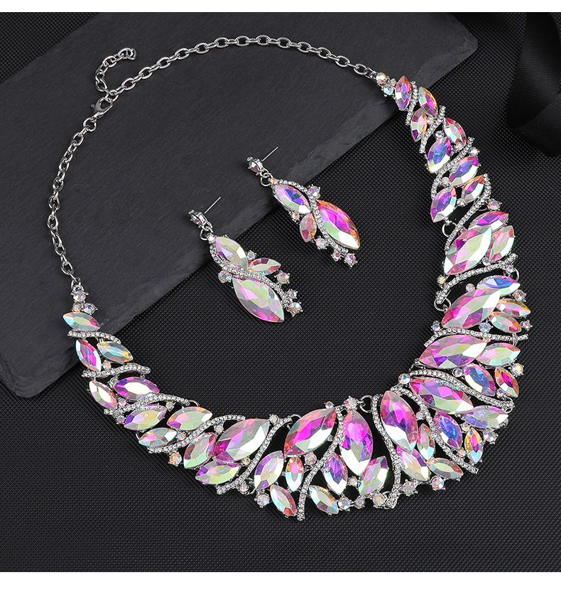Women's Jewelry Set Exaggerated Earrings And Necklace Sets High End Crystal Diamond Wedding Dress Banquet Dress Jewelry Matching_voghion.com