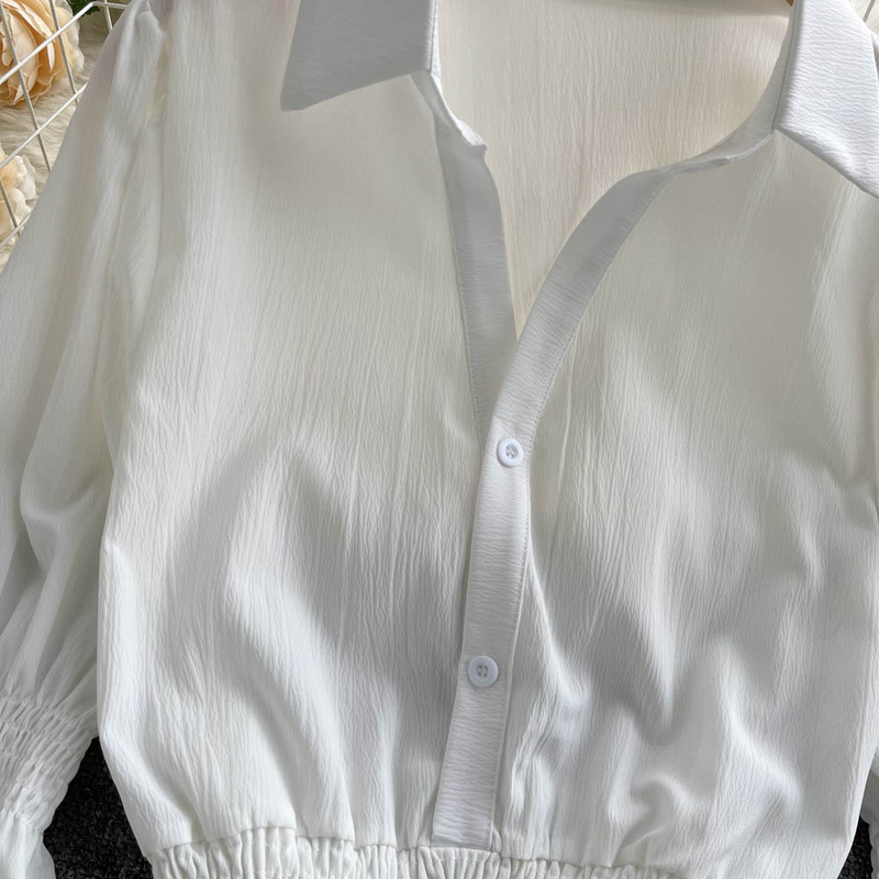 Camicie da donna con maniche a sbuffo, camicie sciancrate, corte, chic, eleganti, belle, eleganti, bianche_voghion.com