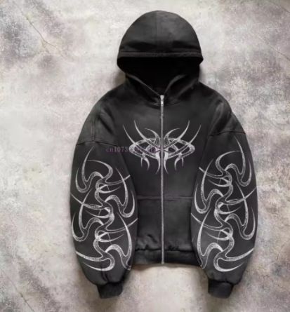 Commercio estero, giacca con cappuccio mimetica, maglione largo, nuova stampa, uomo e donna, stesso pullover, tendenza street, Y2K, retrò_voghion.com