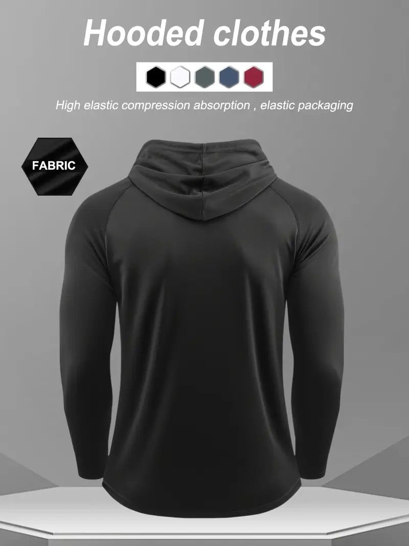 Sweat à capuche de performance pour homme - Haut de course slim évacuant l'humidité pour l'automne et l'hiver, vêtement de fitness léger à séchage rapide avec capuche réglable_voghion.com
