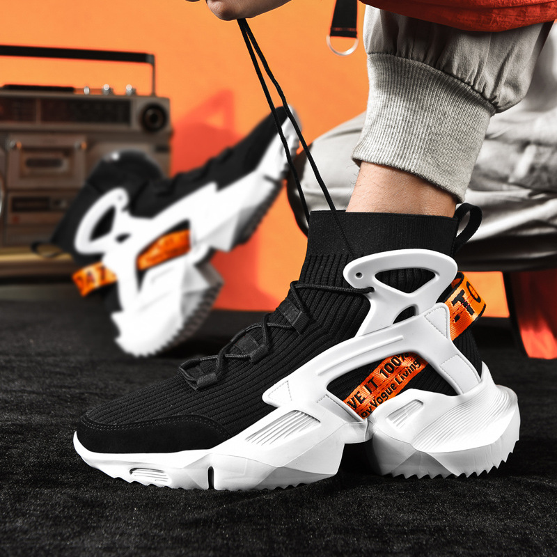 Trendy Baba 2022 Sonbahar Flyknit Yüksek Üst Rahat Spor Ultra Hafif Büyük Beden Erkek Ayakkabıları_voghion.com