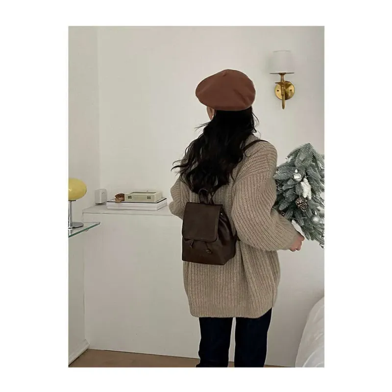 Same Style Compact Brown Backpack For Women Autumn Winter New Ins Simple Versatile Shoulder Bag_voghion.com
