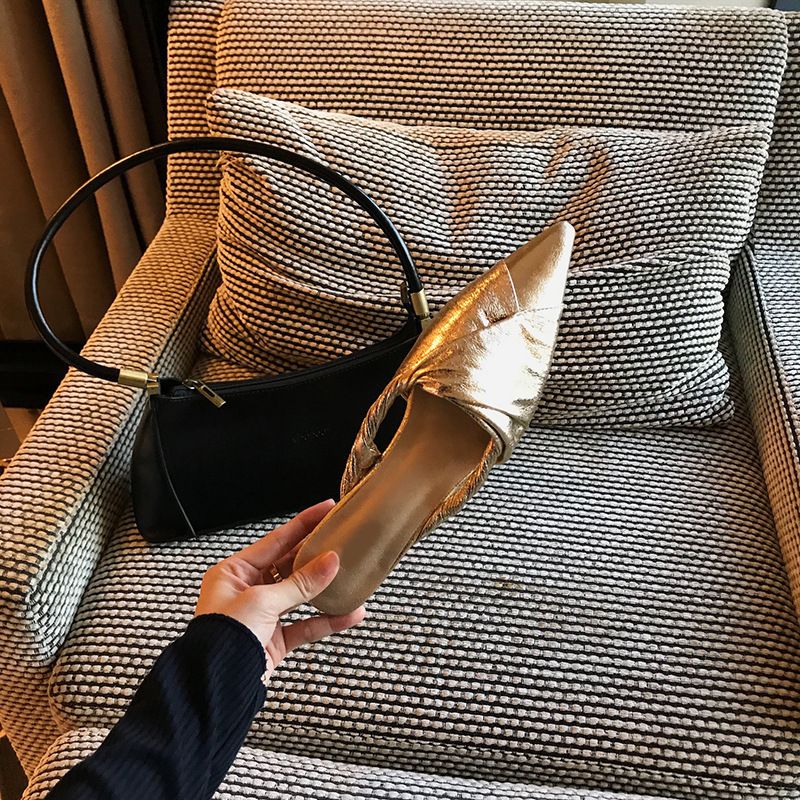 Chaussons pointus, talons bas, demi-chaussures pour femmes_voghion.com