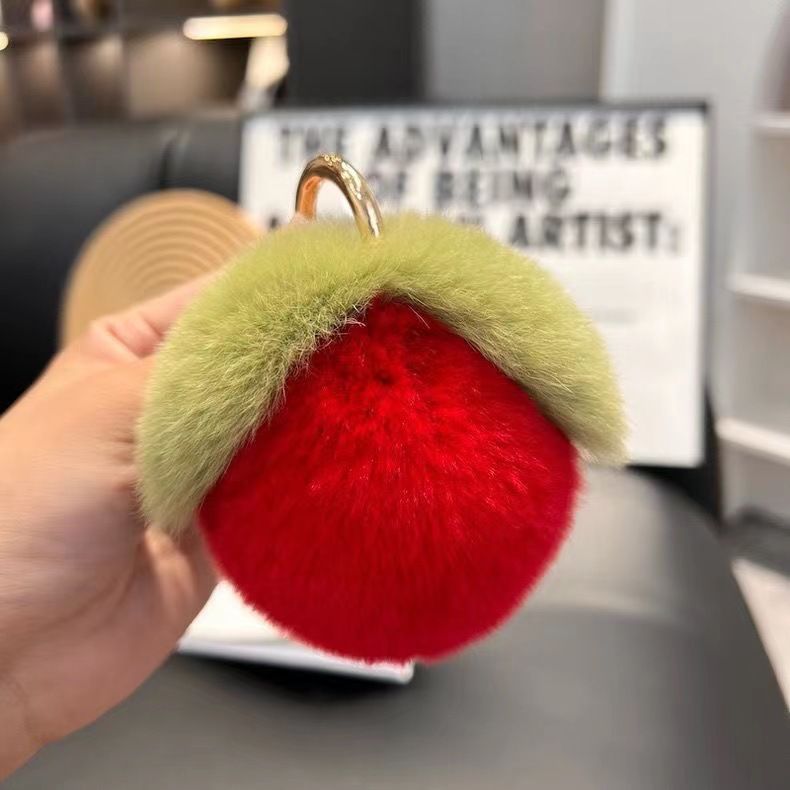 Bag Charms Internet Celebrity Rex Rabbit Fur Peach Bag Pendant Cute Plush Ball Peach School Bag Pendant Car Key Chain Bag Pendant_voghion.com
