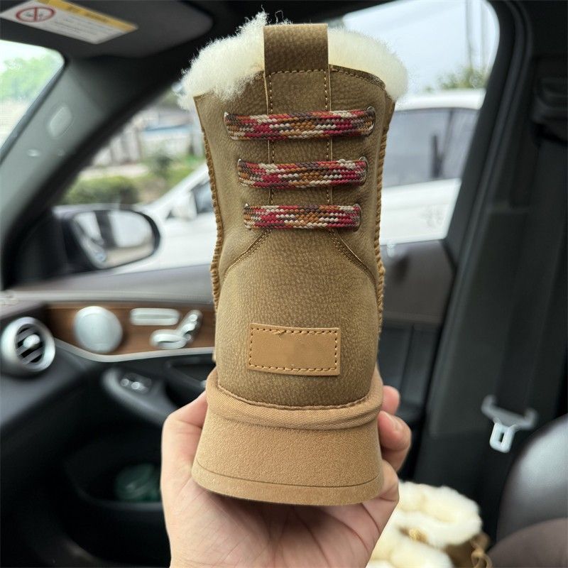 Neue Schneestiefel für Damen im Winter 2025 mit dicker Sohle, gewebter Riemen, Rindsleder, Wolle, verdicktes Fleece, warme Schuhe_voghion.com