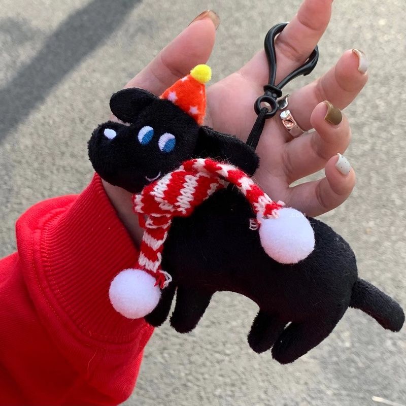 Cute Plush Black Dog Toy Christmas Ornament For Student Backpack Decoration Gift Short Plush 159cm Black_voghion.com