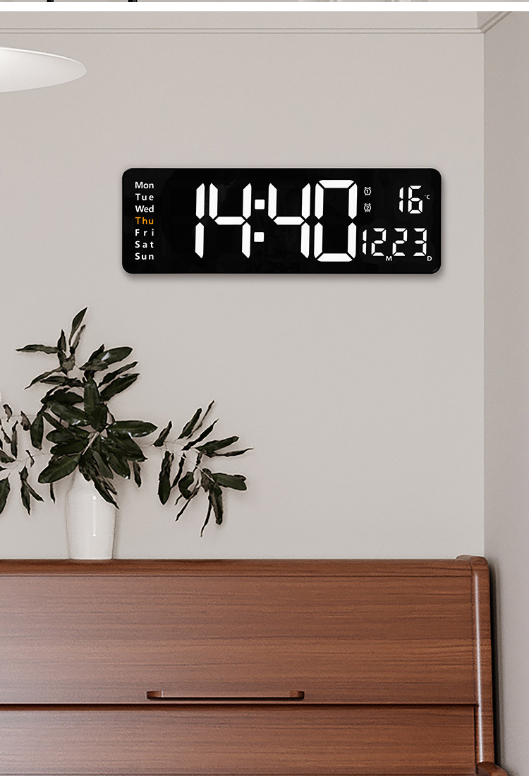 16inch Large Screen Function Display Nordic Digital Simple Living Room LED Wall Clock 6626_voghion.com