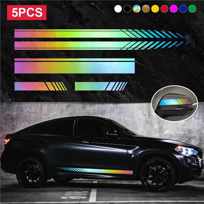 5-Piece Striped Polyester - High Gloss Car Side Stickers_voghion.com