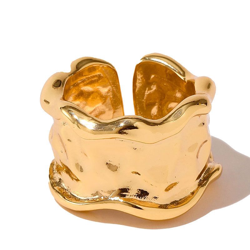 Heavy metal color preserving love ring copper plated with K real gold stacking fashion irregular texture retro ring_voghion.com