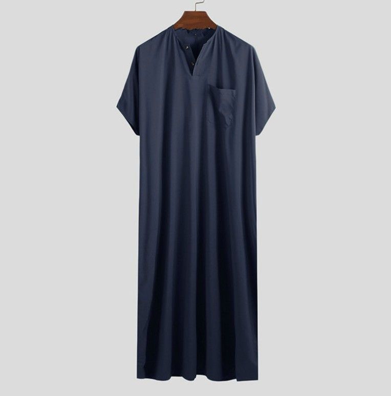 2025 Muslim Men Jubba Thobe Fixed Button Kimono Middle Robe Saudi Muslim Man Shirt Stand Collar Islamic Arab Kaftan Men Abayas_voghion.com