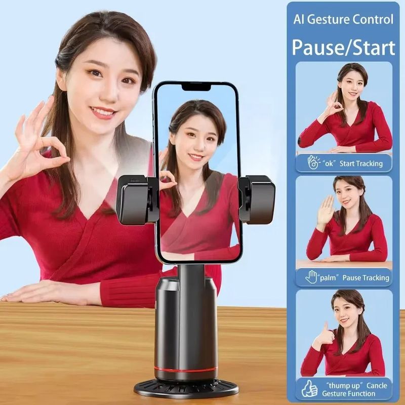 Treppiede intelligente AI con rilevamento automatico del viso, controllo dei gesti con rotazione a 360°, stabilizzatore cardanico, telecomando universale Bluetooth_voghion.com
