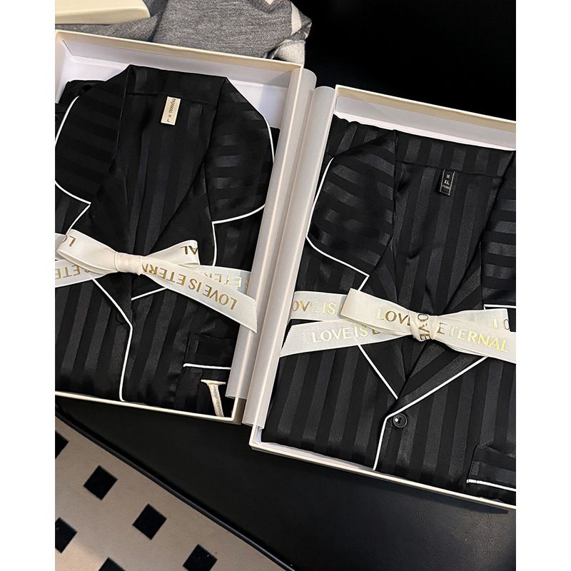 Pigiama unisex traspirante casual da coppia con scollo a V per autunno e inverno, completi a maniche lunghe in seta ghiacciata di alta qualità, possono essere indossati come vestiti da casa_voghion.com