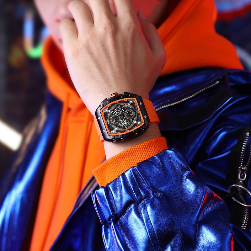 Men's And Women's Waterproof Multifunction Quartz Watch With Date Display, 6-Hand Analog Dial, Sporty Rubber Strap, Mineral Glass, Alloy Case_voghion.com